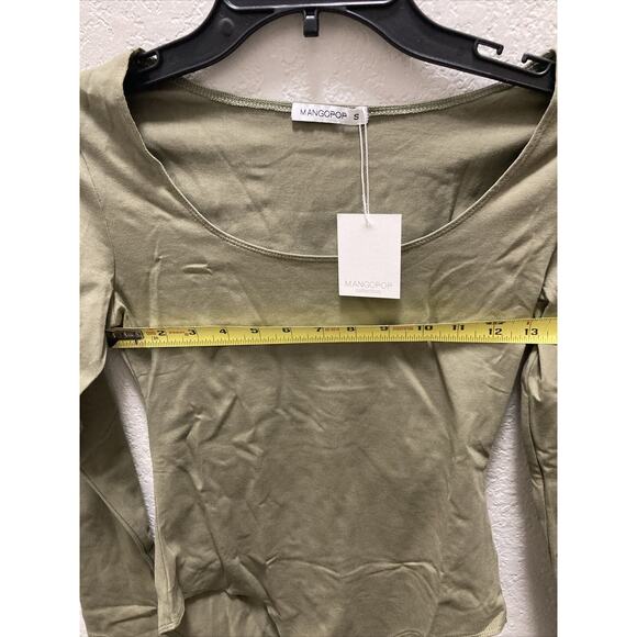 Mangopop Bodysuit Women Sz Small Olive Green Snap Bottom Long Sleeve - Picture 9 of 9